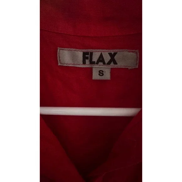 FLAX Red Linen Sleeveless Button Down Shirt Collar and Pockets Size S Preloved - Picture 7 of 9